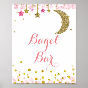 Póster Letrero de barra de bagel de acuarela de luna rosa