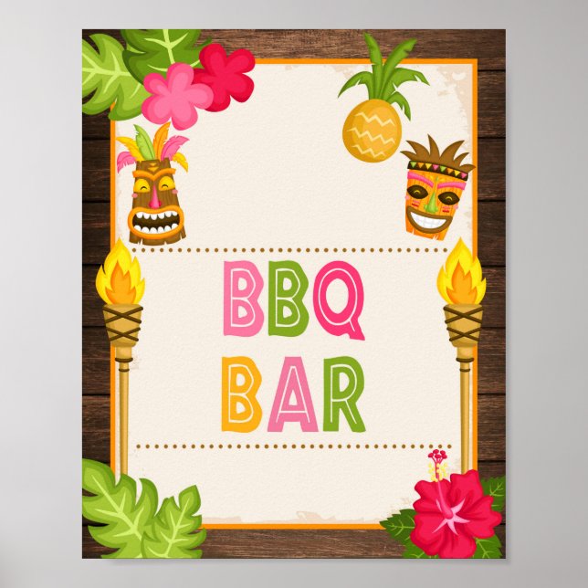 Póster Letrero de Barra de Barbacoa Luau (Frente)