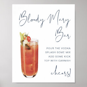 Póster Letrero de barra de Bloody Mary CAITLIN azul marin