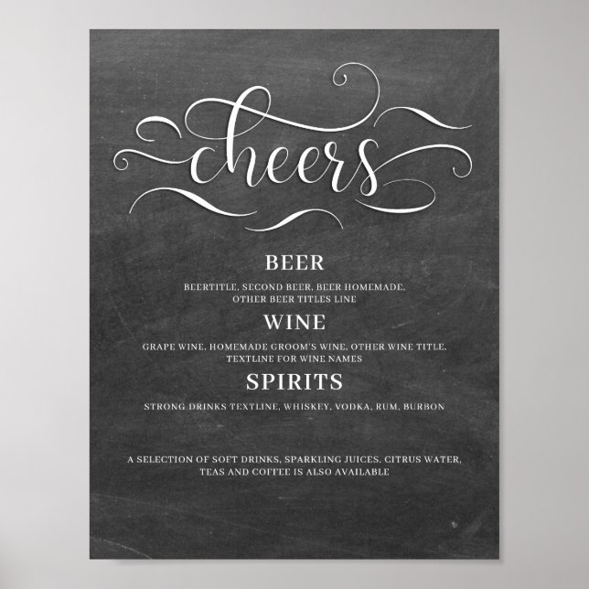 Póster Letrero de barra de boda de pizarra de Cheers (Frente)