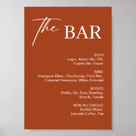 Póster Letrero de barra de boda de terracota boho