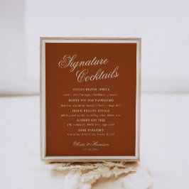 Póster Letrero de barra de boda de terracota naranja quem