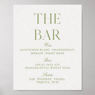 Póster Letrero de barra de boda elegante verde salvia y b