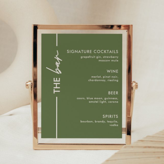 Póster Letrero de barra de boda verde oliva moderno (Subido por el creador)