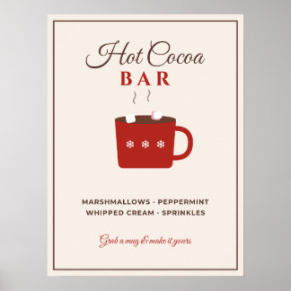 Póster Letrero de barra de cacao caliente Fiesta de Navid