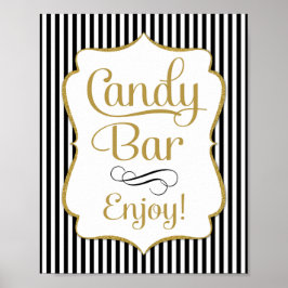 Póster Letrero de barra de caramelo negro buffet de oro