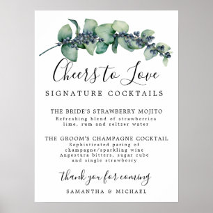 Póster Letrero de barra de cocktails de firma botánica pa