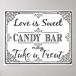 Póster Letrero de barra de dulces elegante negro boda o f
