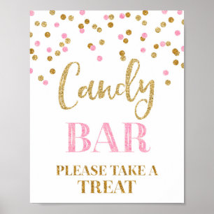 Póster Letrero de barra de dulces para boda en confeti ro