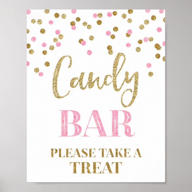 Póster Letrero de barra de dulces para boda en confeti ro (Frente)
