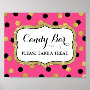 Póster Letrero de barra de dulces para boda rosa negro do