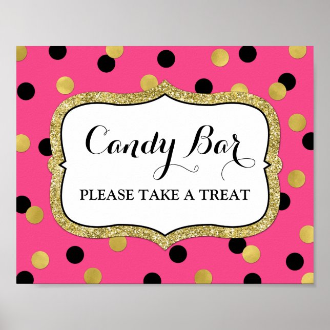 Póster Letrero de barra de dulces para boda rosa negro do (Frente)