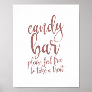Póster Letrero de Barra de Dulces Rose Gold Glitter Scrip