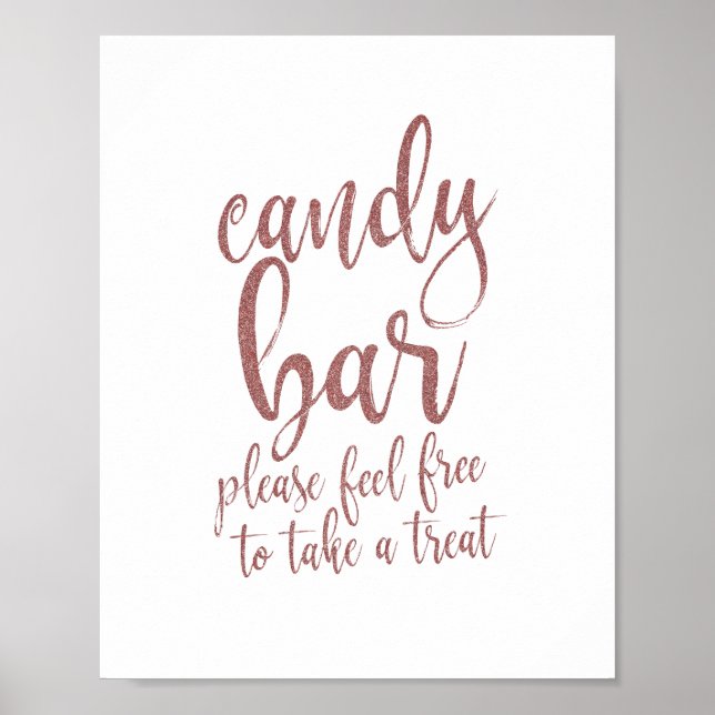 Póster Letrero de Barra de Dulces Rose Gold Glitter Scrip (Frente)