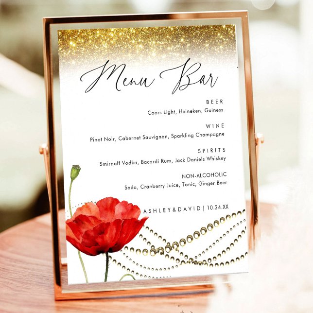 Póster Letrero de barra de menú de boda elegante Glitter  (Subido por el creador)