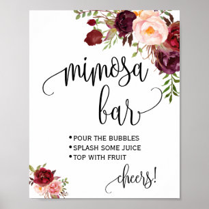 Póster Letrero de barra de mimosa boda nupcial marsala