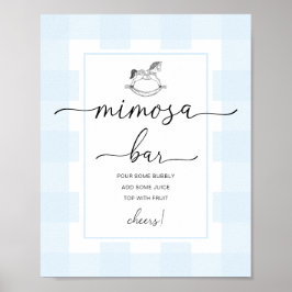 Póster Letrero de barra de Mimosa con gingham azul Caball
