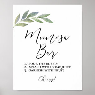 Póster Letrero de barra de mimosa con hoja de olivo verde