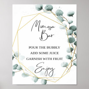 Póster Letrero de barra de mimosa con tema de eucalipto