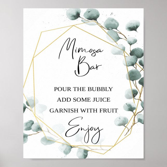 Póster Letrero de barra de mimosa con tema de eucalipto  (Frente)
