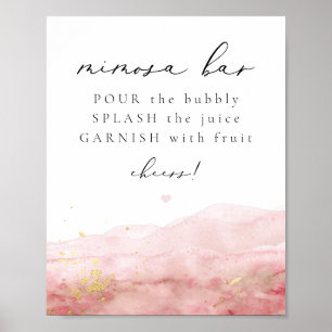 Póster Letrero de barra de mimosa de acuarela de rosa pol