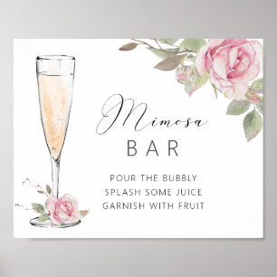 Póster Letrero de barra de mimosa de ducha con rosa rosa