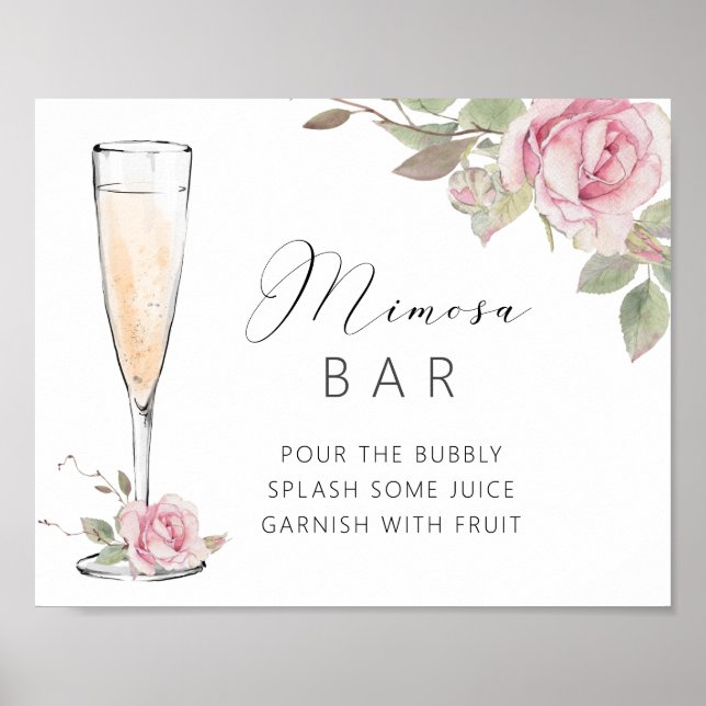 Póster Letrero de barra de mimosa de ducha con rosa rosa (Frente)
