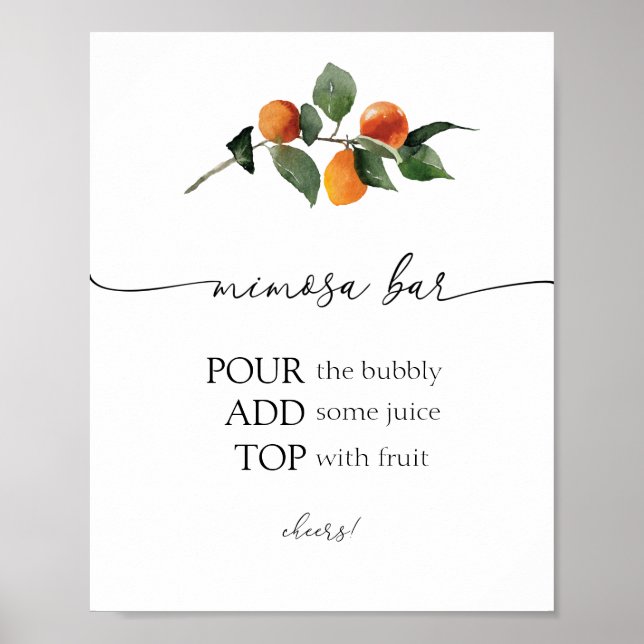 Póster Letrero de barra de Mimosa de flor de naranja (Frente)