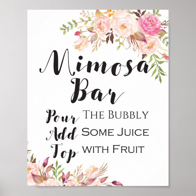 Póster Letrero de barra de mimosa floral boho (Frente)