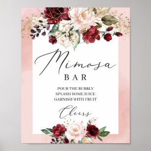 Póster Letrero de barra de mimosa floral rosa con rubor b