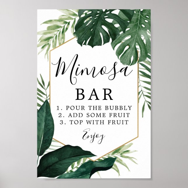 Póster Letrero de barra de Mimosa Monstera Tropical (Frente)