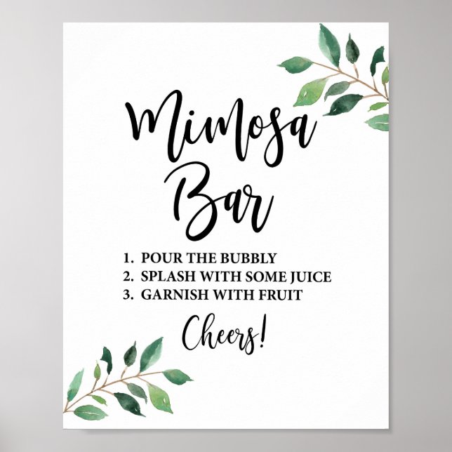 Póster Letrero de barra de mimosa para boda o fiesta con  (Frente)