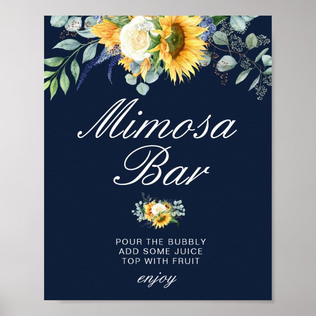 Póster letrero de barra de mimosa para ducha de novia azu (Frente)