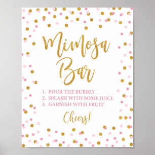 Póster Letrero de barra de Mimosa rosa y confeti con bril