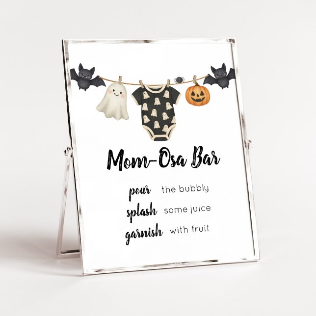 Póster Letrero de barra de Mom Osa de ropa tendida Little (A Little Boo Halloween Baby Shower Mom Osa Bar Sign)