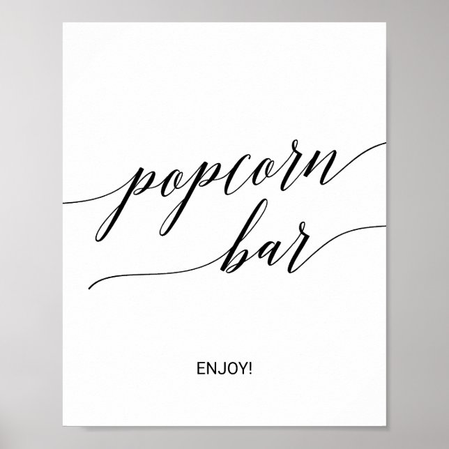 Póster Letrero de barra de palomitas de caligrafía negra  (Frente)