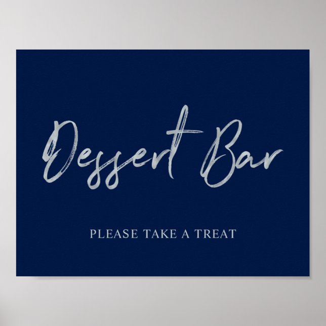 Póster Letrero de barra de postres con letra moderna azul (Frente)