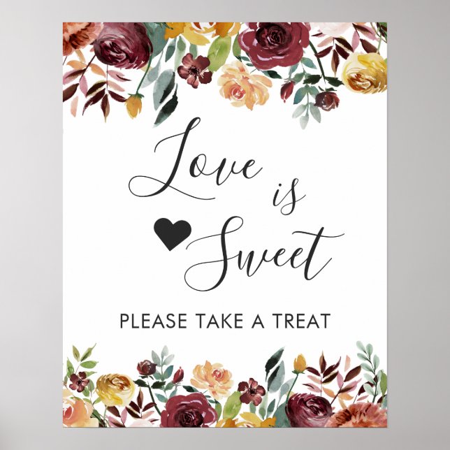 Póster Letrero de barra de postres de amor floral de Borg (Frente)