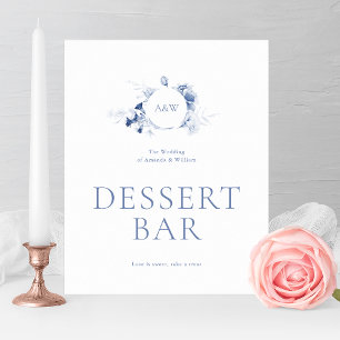 Póster Letrero de barra de postres florales azul polvorie