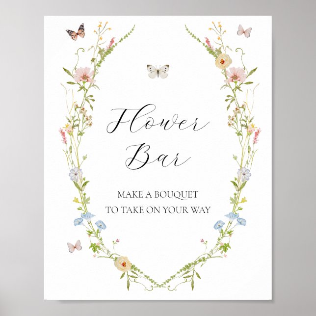 Póster Letrero de barra de ramo de flores silvestres y ma (Frente)