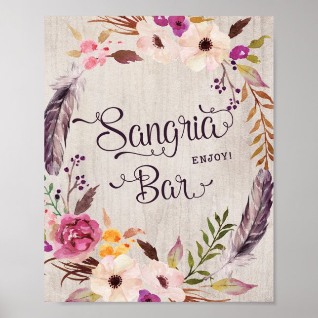 Póster Letrero de barra de sangría para boda y baby showe (Frente)