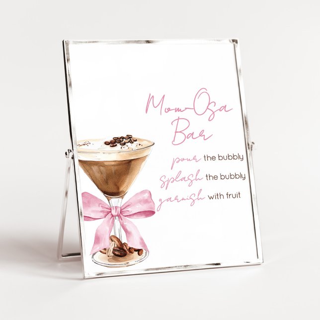 Póster Letrero de barra Osa Mamá para ducha de Espresso c (Espresso Baby Shower Sign)