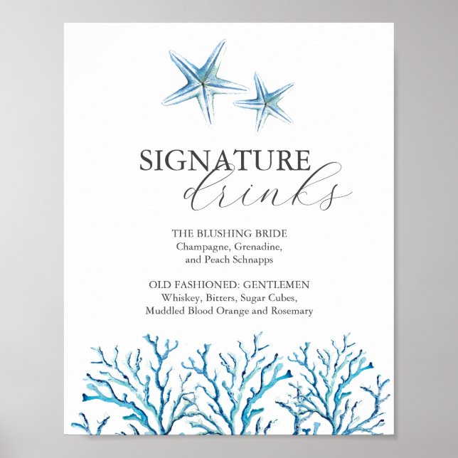 Póster Letrero de barra para boda en la playa con estrell (Frente)