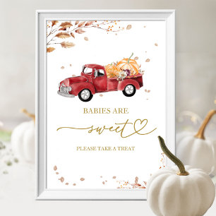 Póster Letrero de Bebés de Calabaza de Camión Rojo de Oto
