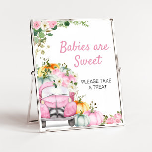 Póster Letrero de Bebés Dulces Camioneta Rosa Calabaza de