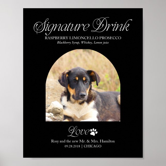 Póster Letrero de Bebida con Firma de Mascota con Foto pa (Frente)