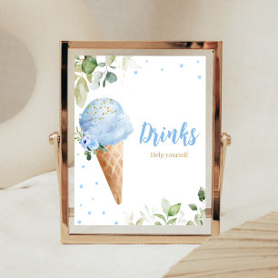 Póster Letrero de Bebida de Helado Azul para Baby Shower