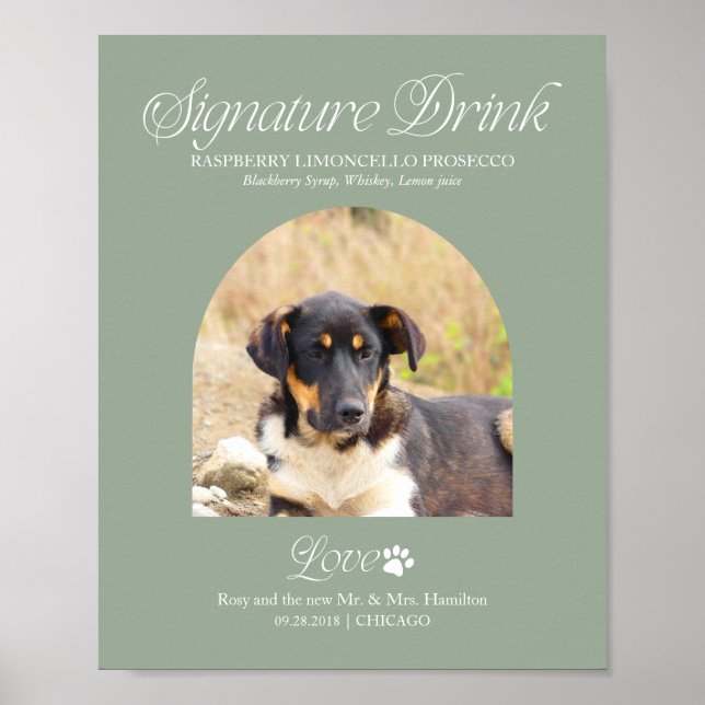 Póster Letrero de Bebida Personalizada de Boda con Firma  (Frente)