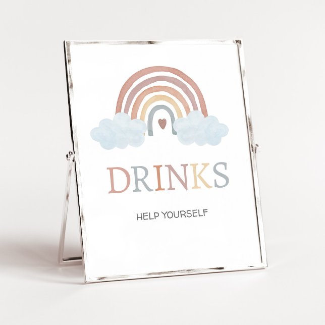 Póster Letrero de bebidas Boho Little Ray of Sunshine (Rainbow Baby Shower Drinks Sign)