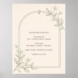 Póster Letrero de Bebidas Botánicas de Olivo para Boda